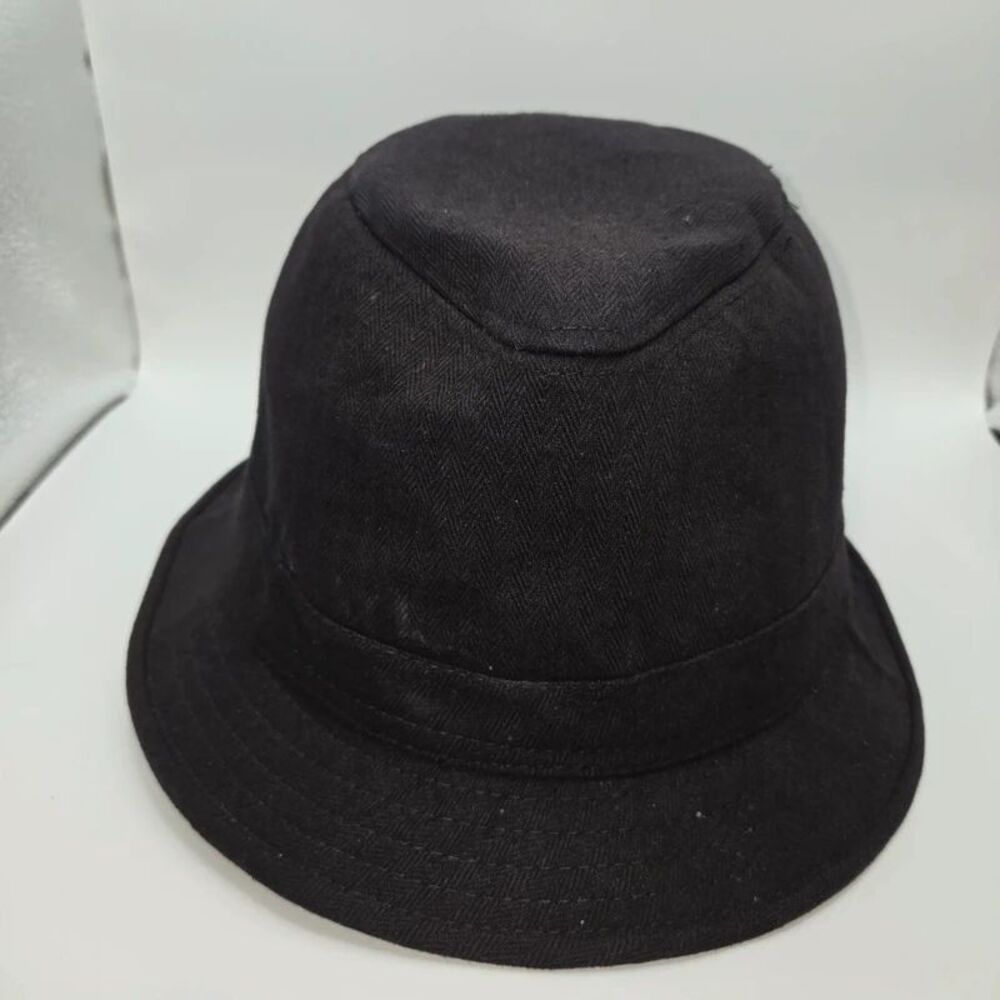 Anoma Black Cotton Herringbone Bucket Hat